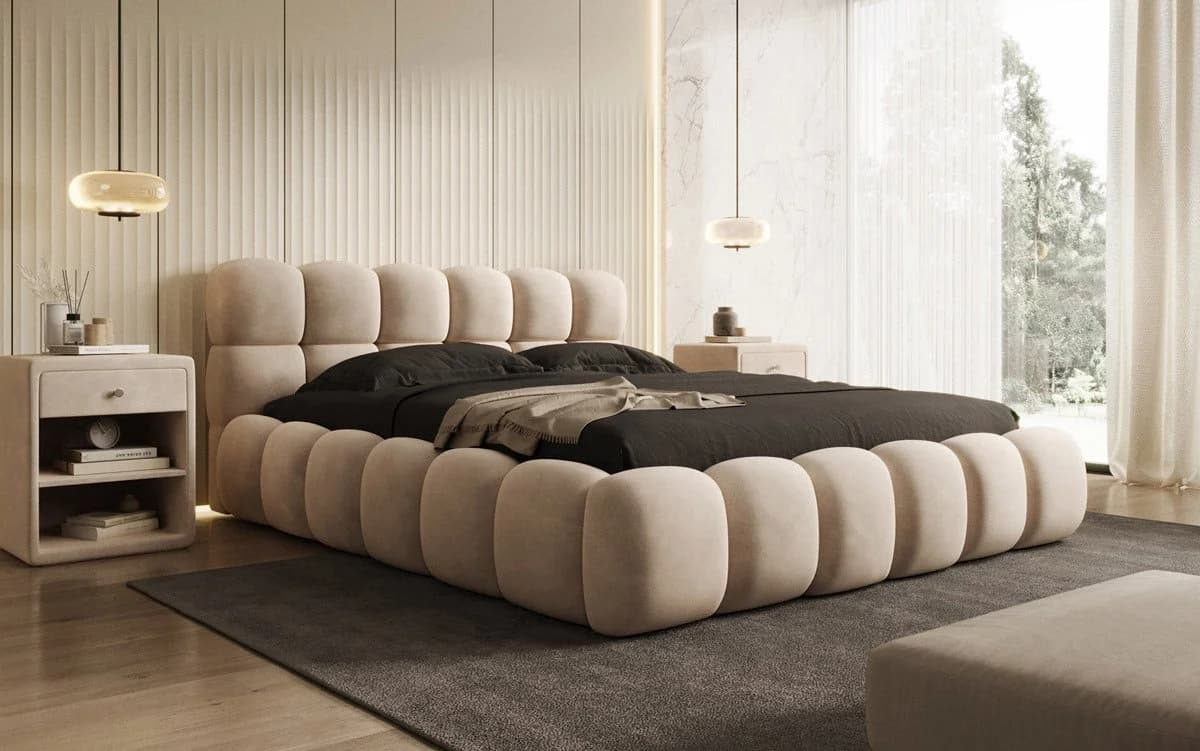 Luxusbetten24 Polsterbett Boston Samt Beige mit Stauraum
