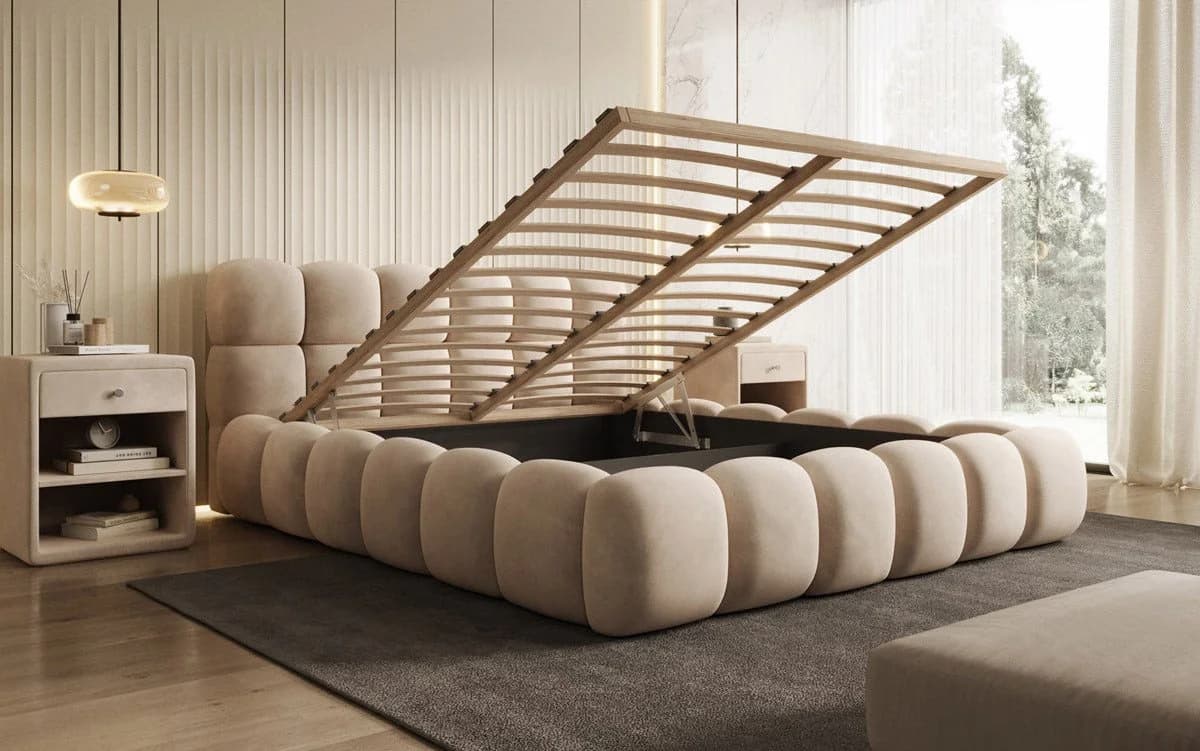 Luxusbetten24 Polsterbett Boston Samt Beige mit Stauraum - Bild 3