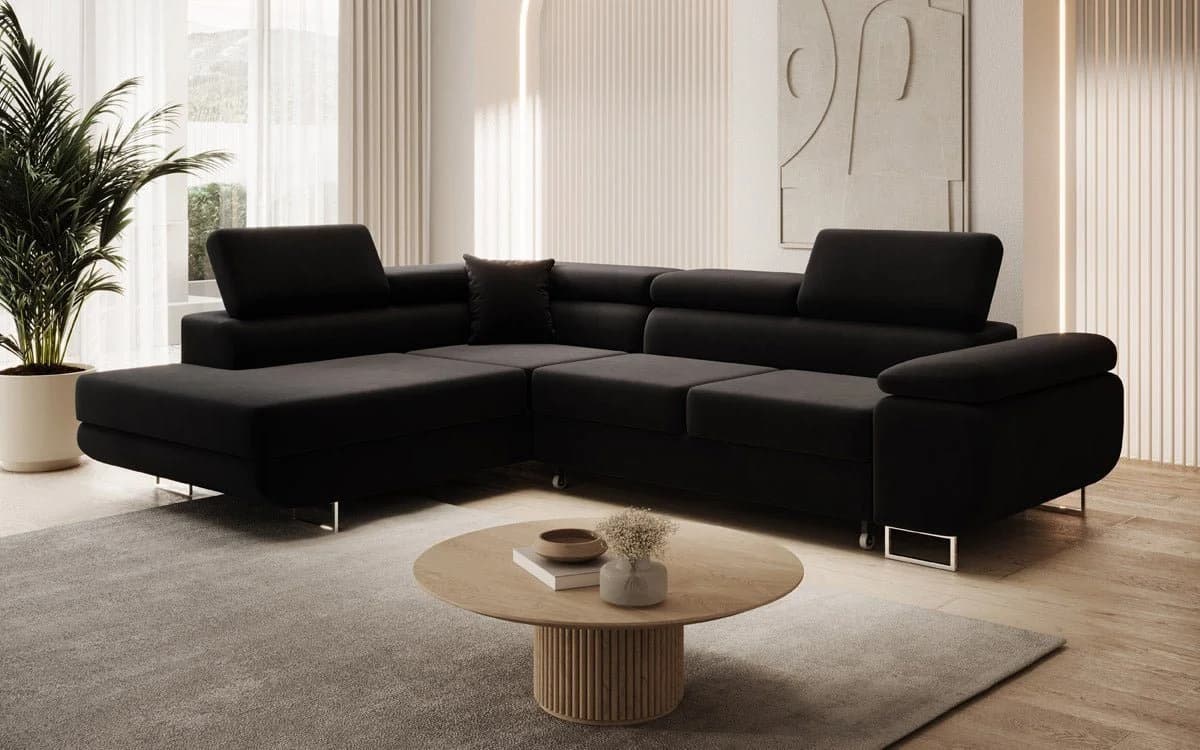 Luxusbetten24 Schlafsofa Aston Samt Schwarz mit Stauraum