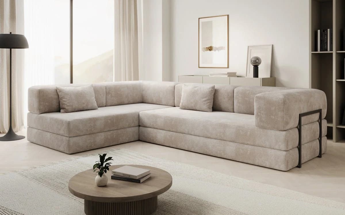 Luxusbetten24 Schlafsofa Lazy L Beige Cord mit Aufklappfunktion - Bild 2