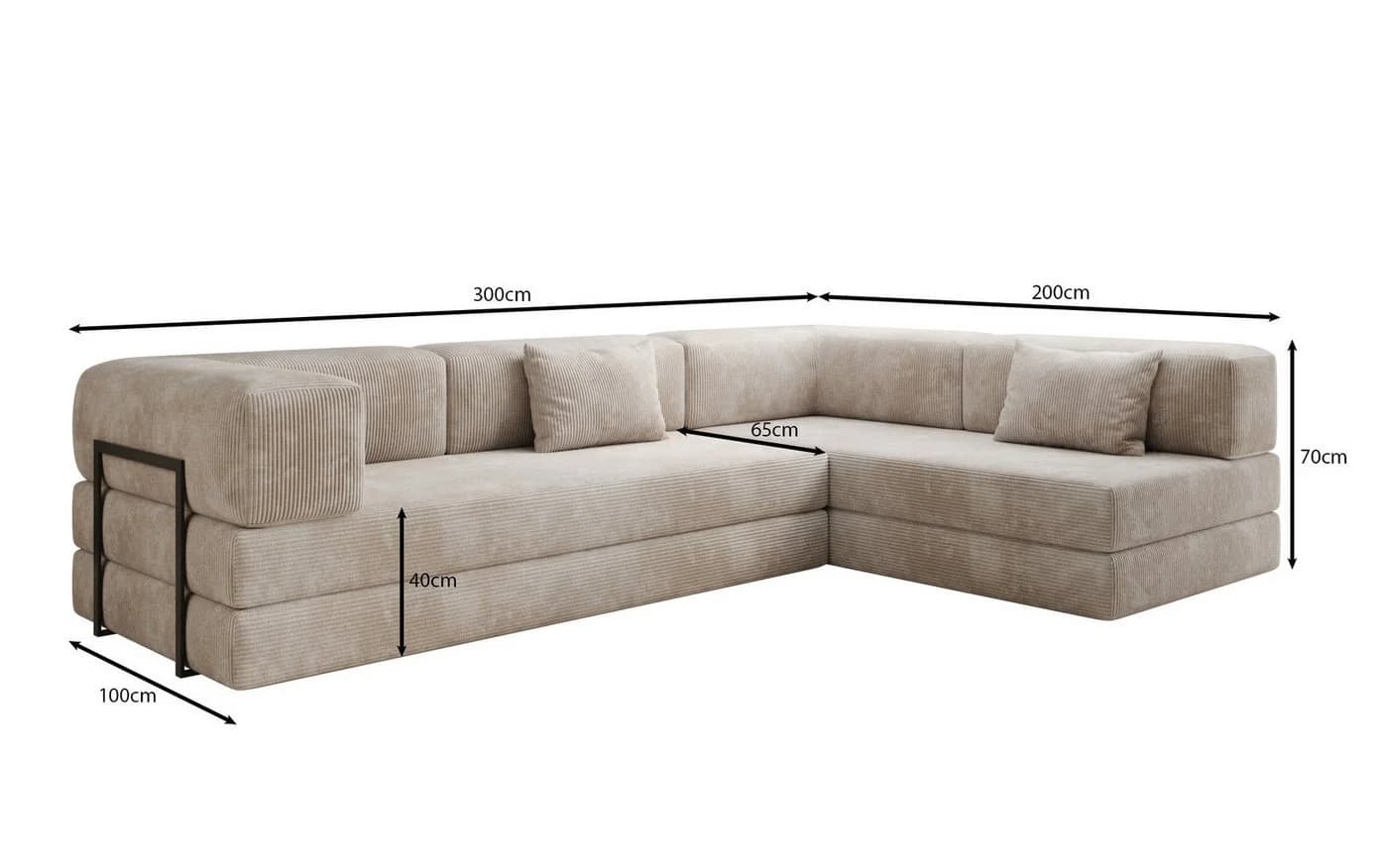 Luxusbetten24 Schlafsofa Lazy L Beige Cord mit Aufklappfunktion - Bild 3