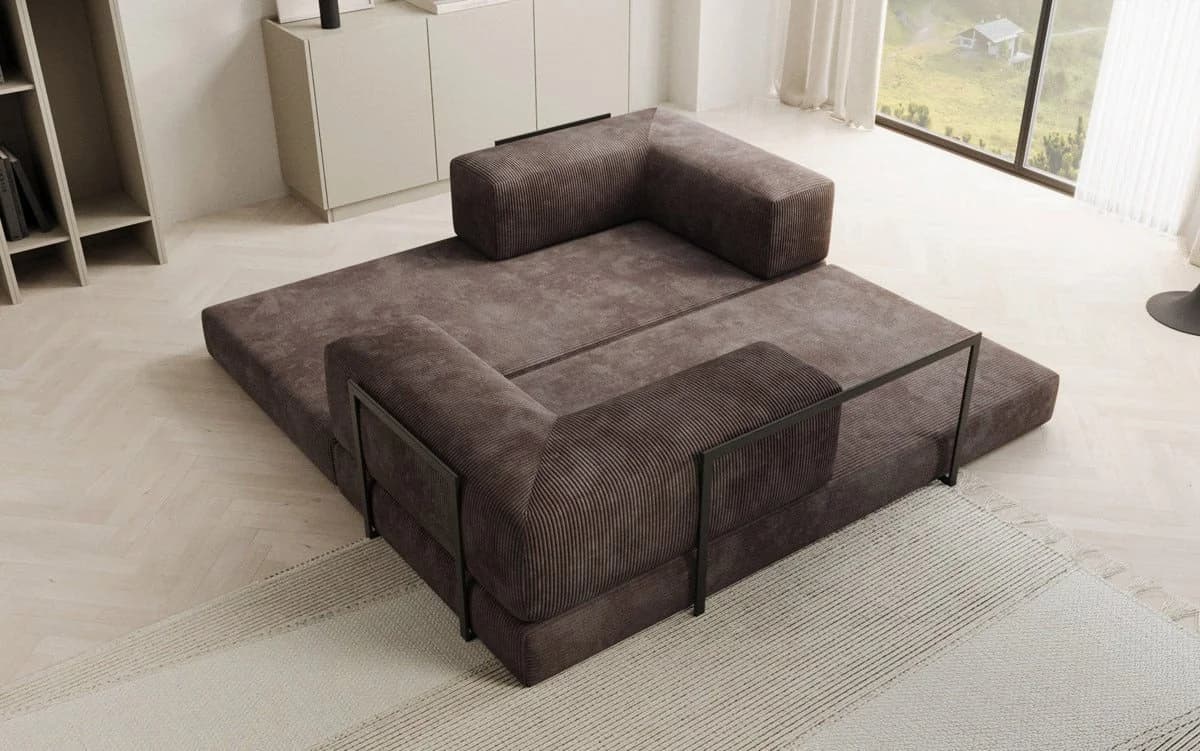 Luxusbetten24 Sofa Designer Sofa Lazy 3 Sitzer Braun Cordbezug Aufklappfunktion - Bild 4