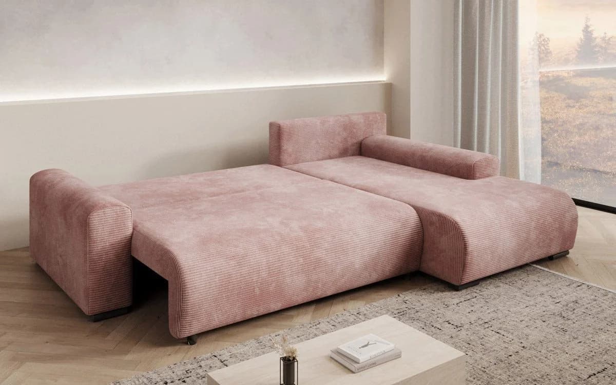 Luxusbetten24 Schlafsofa Hanna Rosa Cord mit Schlaffunktion und Stauraum - Bild 3
