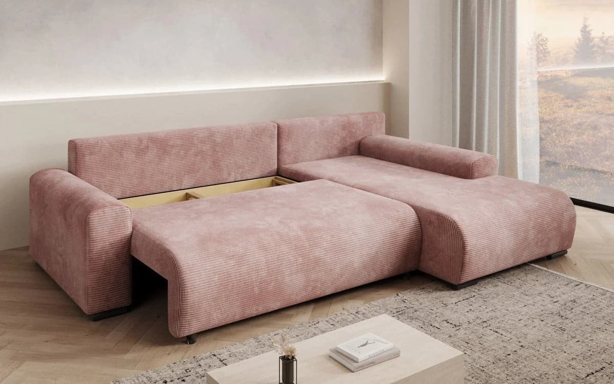 Luxusbetten24 Schlafsofa Hanna Rosa Cord mit Schlaffunktion und Stauraum - Bild 4