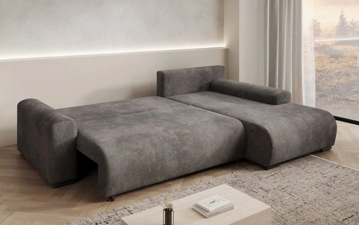 Luxusbetten24 Schlafsofa Hanna Cord Beige Stauraum - Bild 3