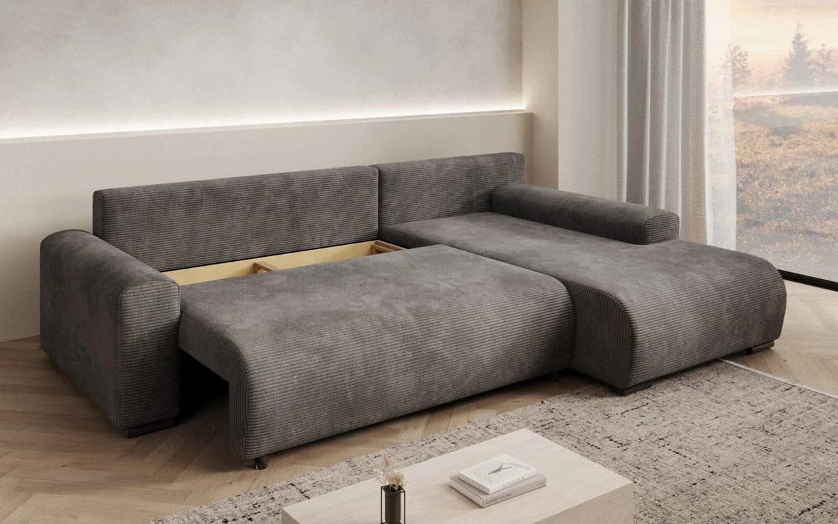 Luxusbetten24 Schlafsofa Hanna Cord Beige Stauraum - Bild 4