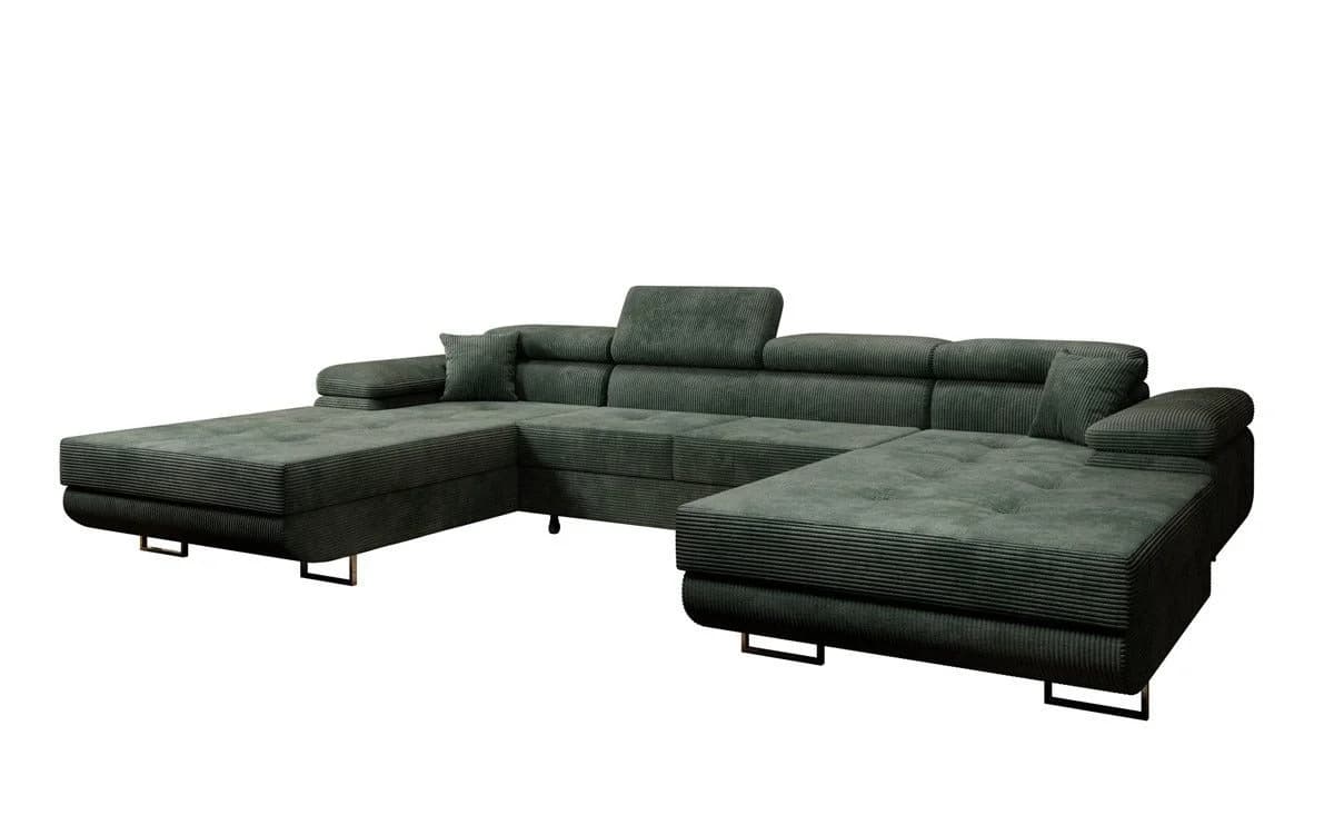 Luxusbetten24 Schlafsofa Calvera U in Cord Grün mit Stauraum - Bild 2