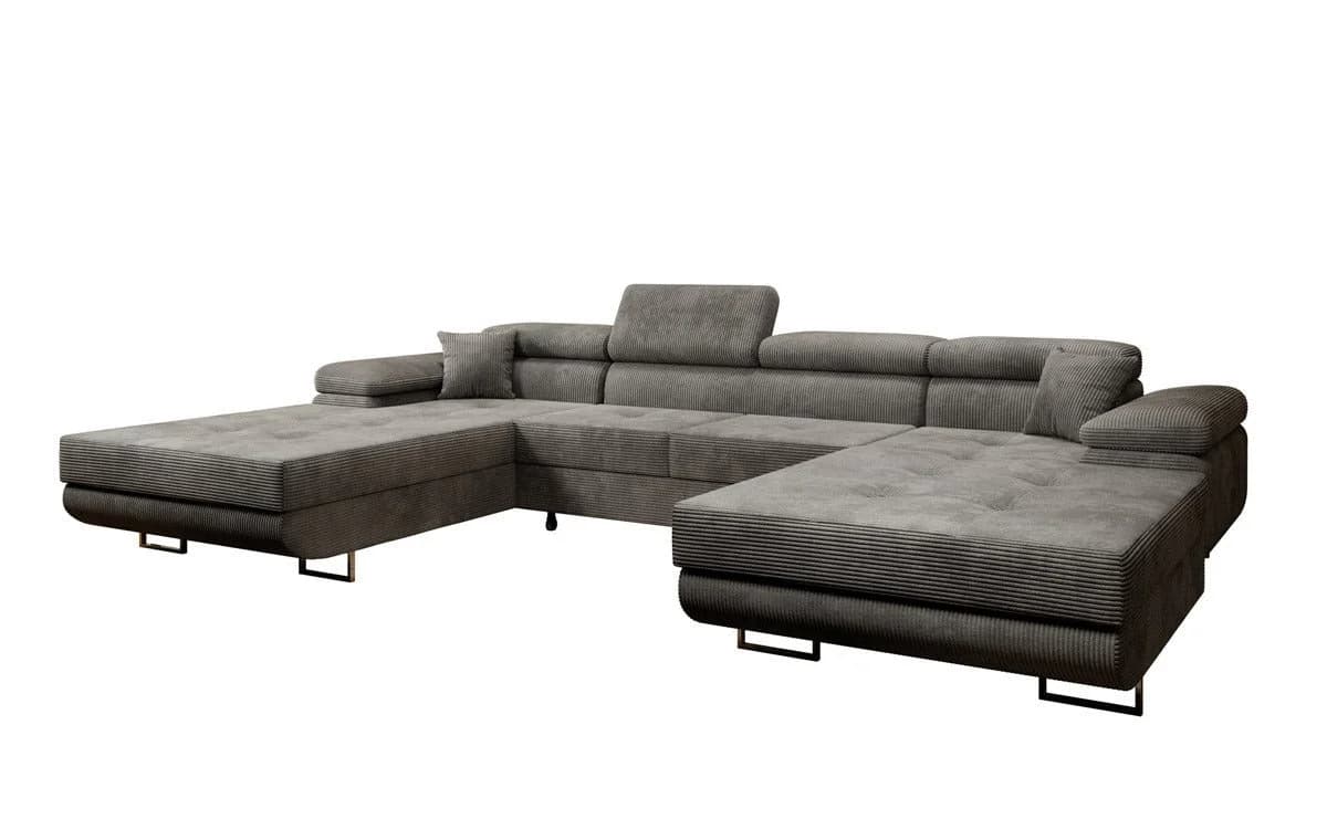 Luxusbetten24 Schlafsofa Calvera U in Grau Cord mit Schlaffunktion - Bild 2
