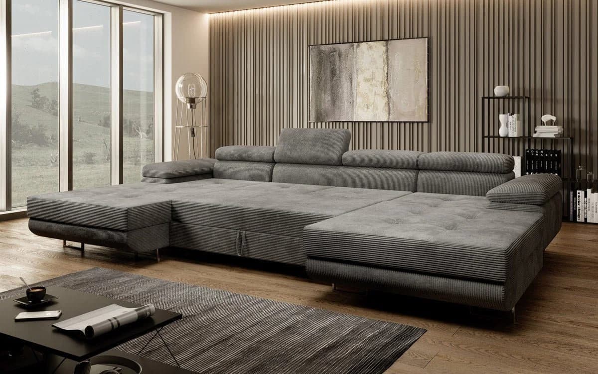 Luxusbetten24 Schlafsofa Calvera U in Grau Cord mit Schlaffunktion - Bild 5