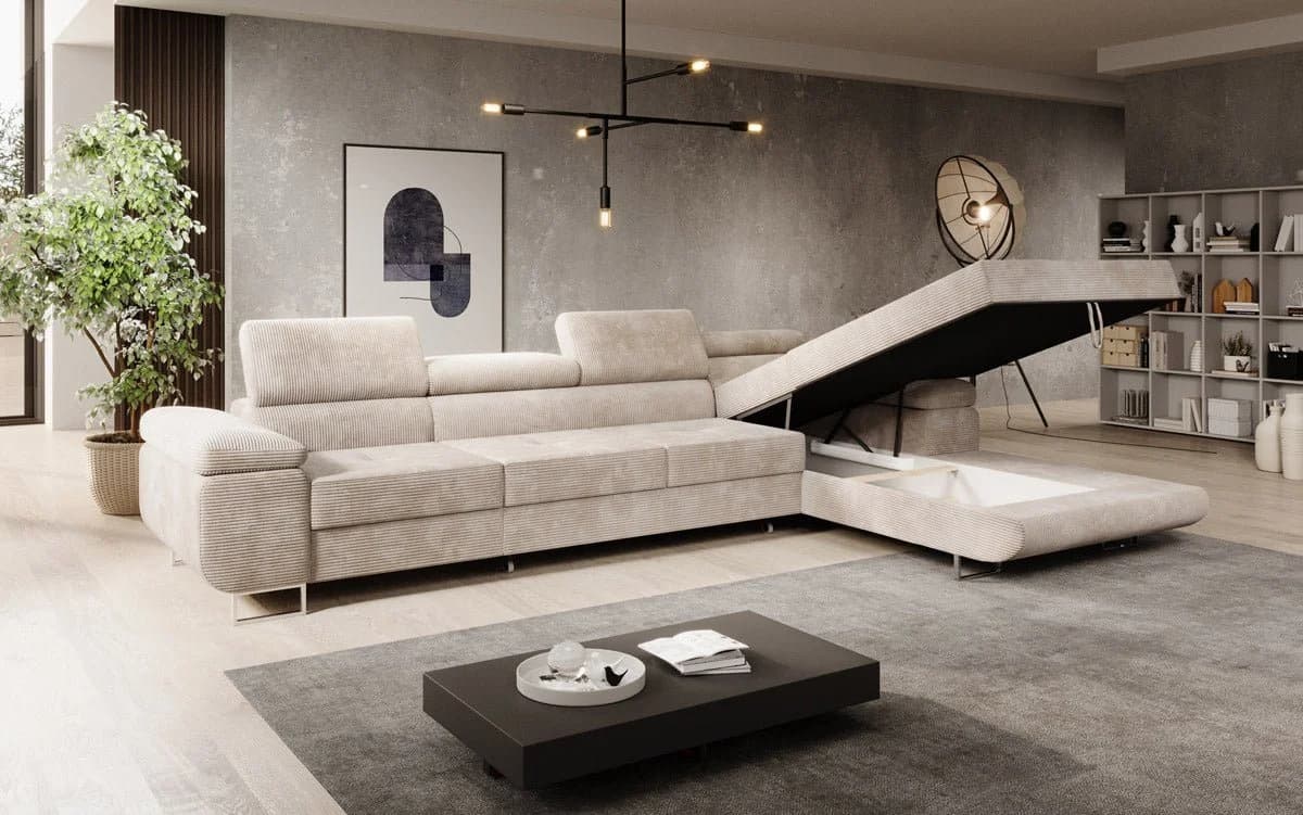 Luxusbetten24 Schlafsofa Calvera Maxi Beige Cord mit Schlaf- und Klappfunktion - Bild 3