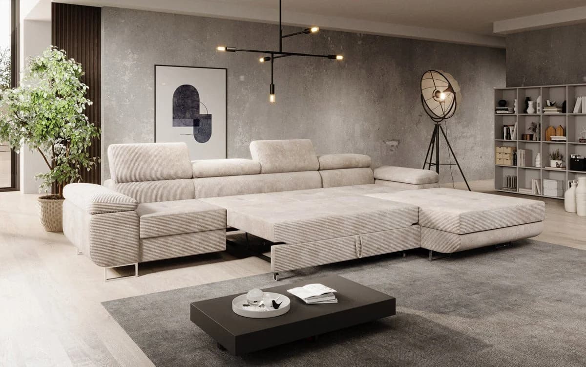 Luxusbetten24 Schlafsofa Calvera Maxi Beige Cord mit Schlaf- und Klappfunktion - Bild 4