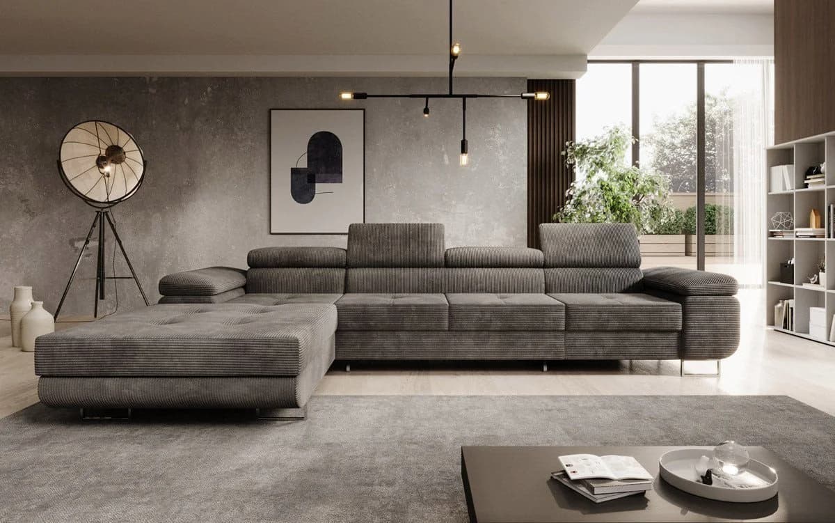 Luxusbetten24 Schlafsofa Calvera Maxi Cord Grau mit Klappfunktion
