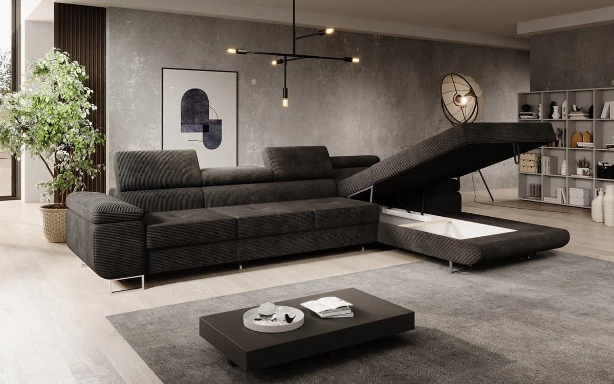 Luxusbetten24 Schlafsofa Calvera Maxi Schwarz Cord mit Klappfunktion - Bild 3