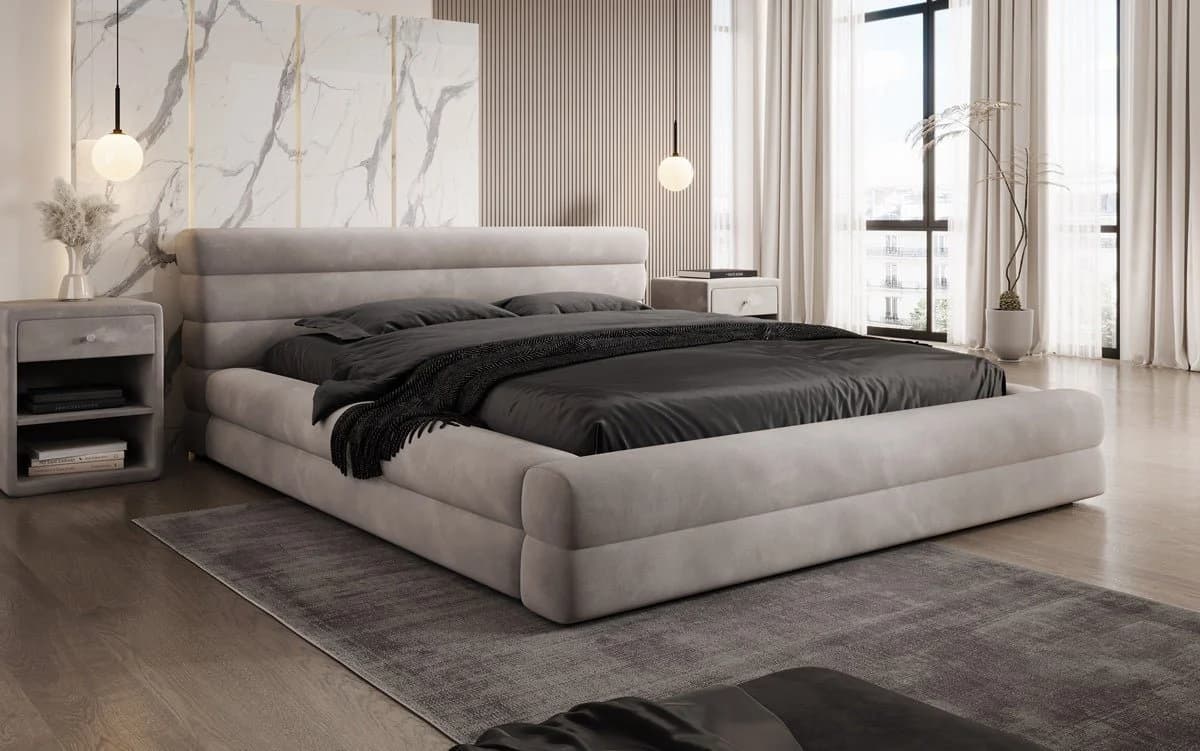 Luxusbetten24 Polsterbett Velana Samt Beige mit Stauraum - Bild 1