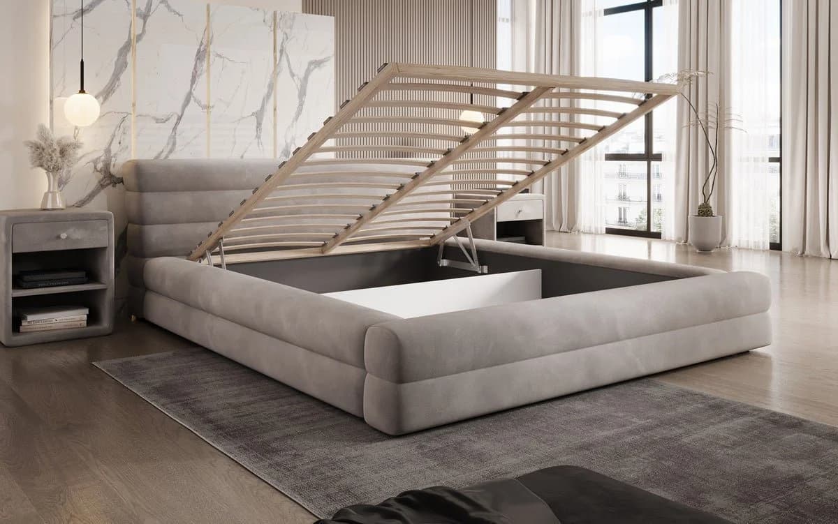 Luxusbetten24 Polsterbett Velana Samt Beige mit Stauraum - Bild 3