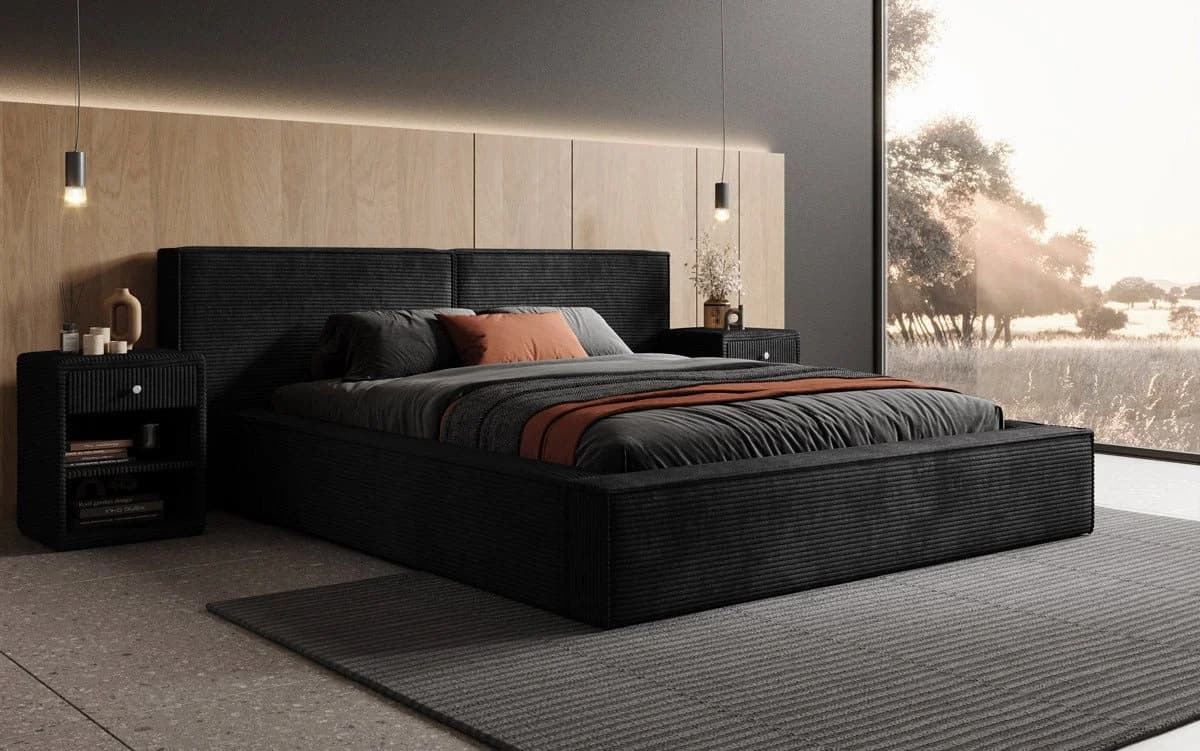 Luxusbetten24 Polsterbett Ophelia Cord Schwarz mit Stauraum