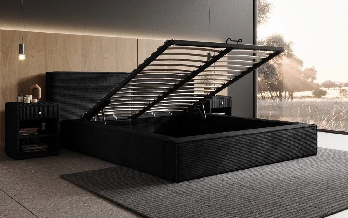 Luxusbetten24 Polsterbett Ophelia Cord Schwarz mit Stauraum - Bild 3