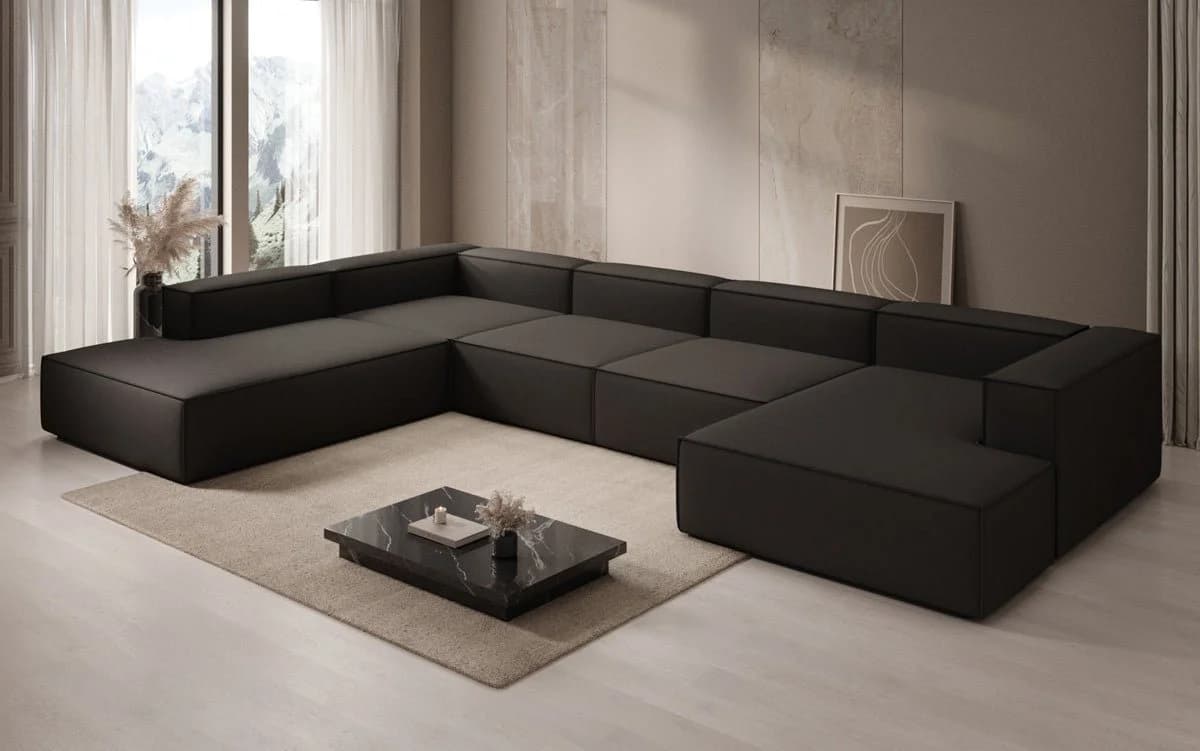Luxusbetten24 Designer Sofa Lesley U XXL Schwarz Stoff