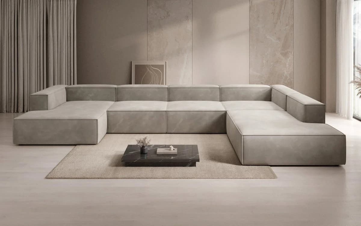 Luxusbetten24 Designer Sofa Lesley U XXL Samtbezug Beige