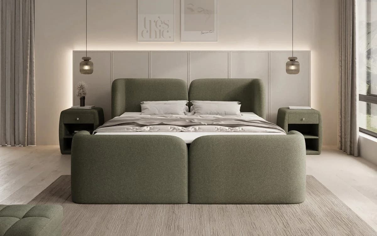 Luxusbetten24 Boxspringbett Riva Grün Bouclé mit Stauraum - Bild 3