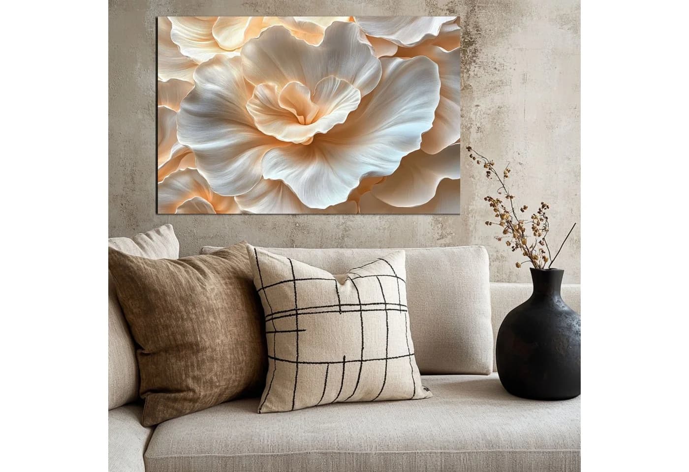 Abstraktes Leinwandbild Blüte Gold Schwarz XXL Querformat