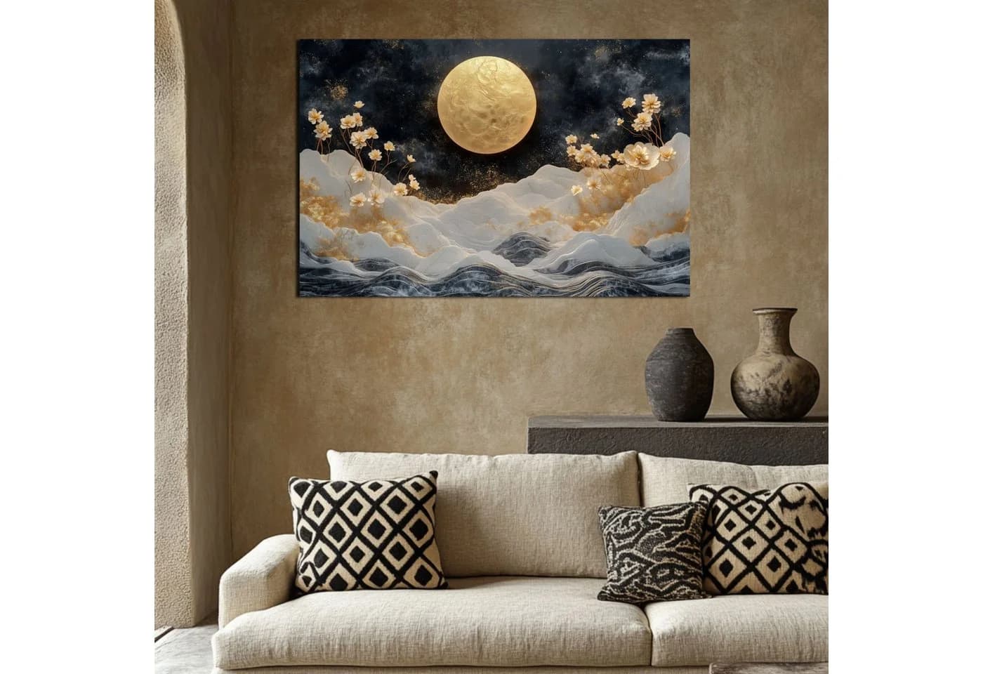 DARO Abstraktes Leinwandbild XXL Modern Gold Beige Schwarz Wandbild Querformat - Bild 5