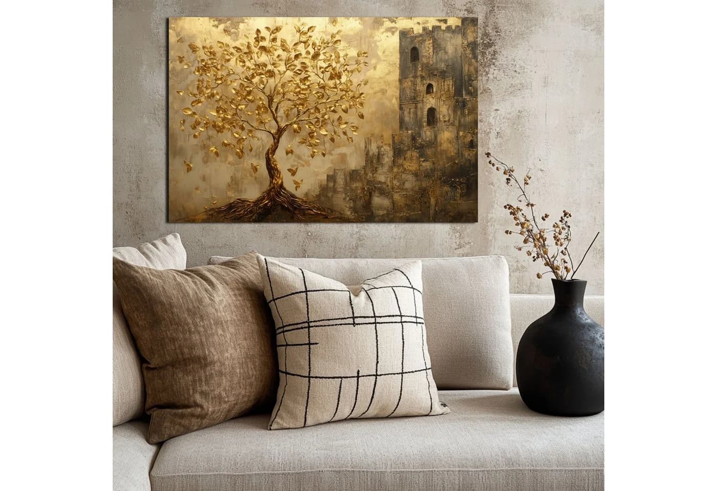 Abstraktes Leinwandbild Gold Beige Schwarz Wanddeko