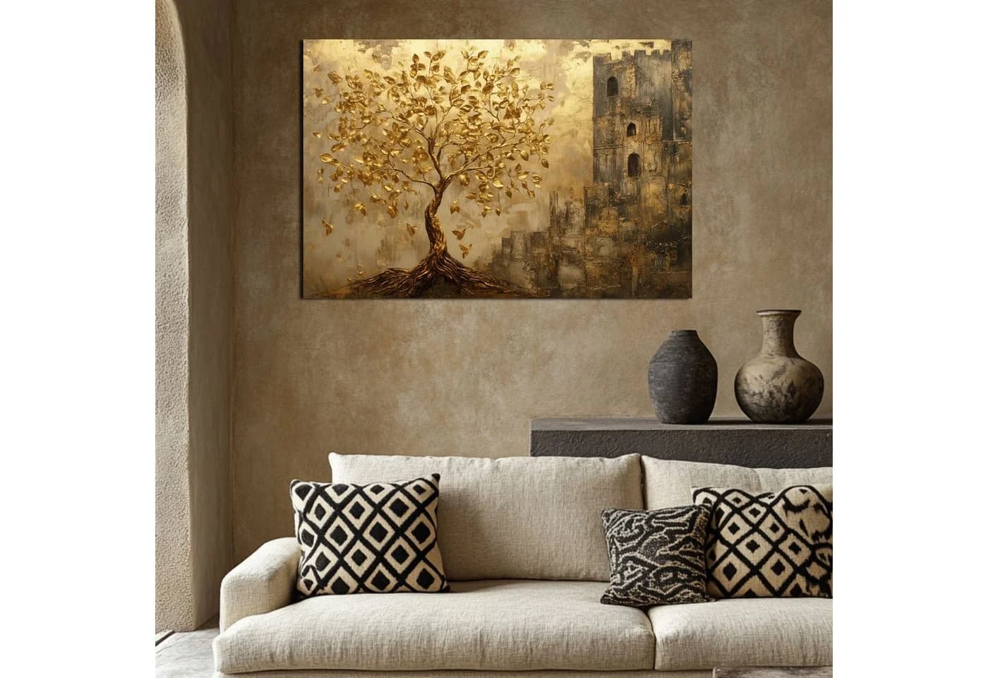 Abstraktes Leinwandbild Gold Beige Schwarz Wanddeko - Bild 5