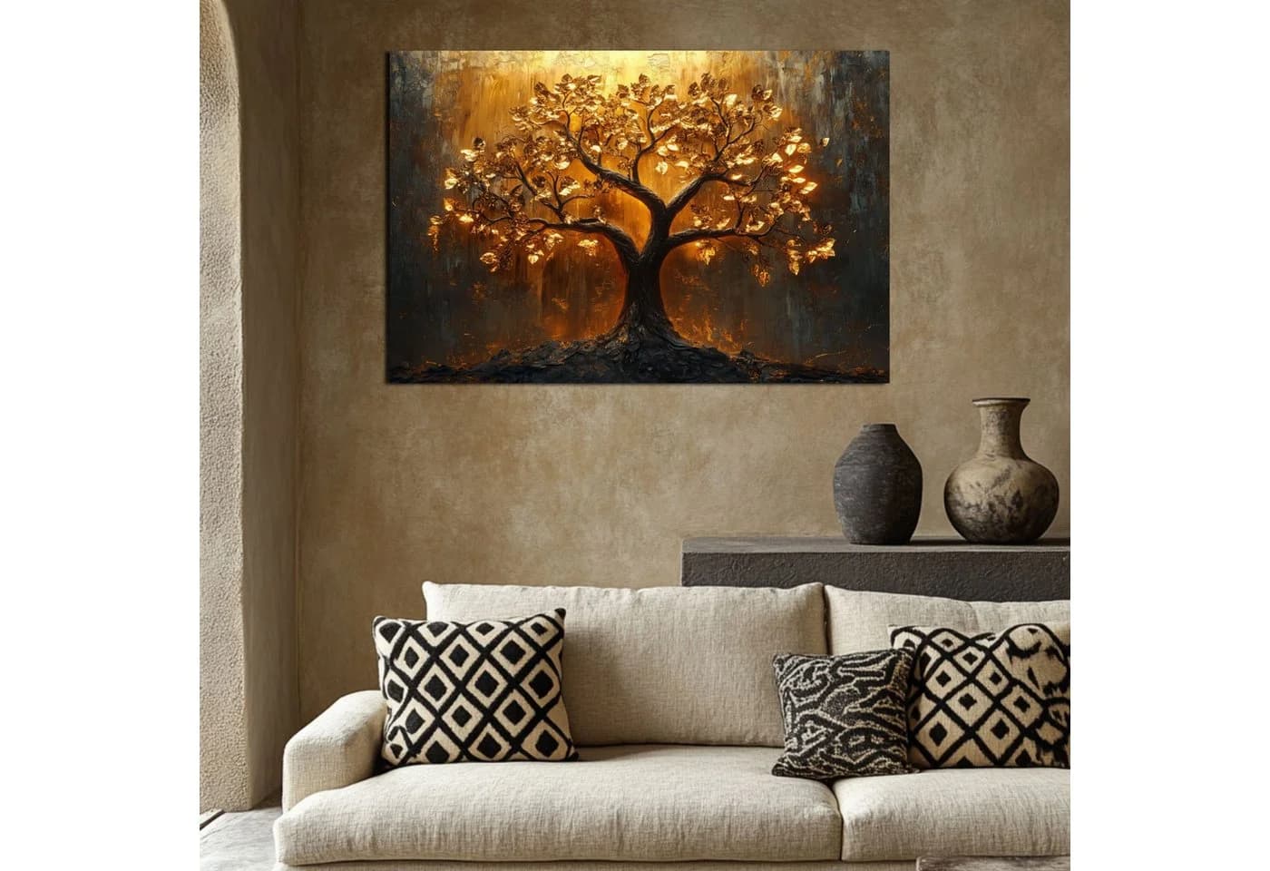 DARO Design Leinwandbild Modern Abstrakt Wandbild Gold Schwarz Beige - Bild 5