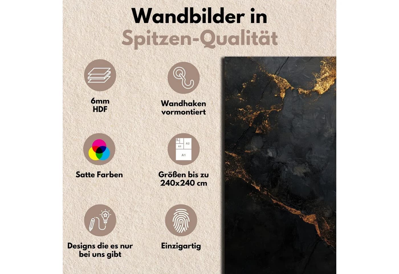 DARO Leinwandbild Abstrakt Schwarz Gold XXL Wandbild - Bild 3