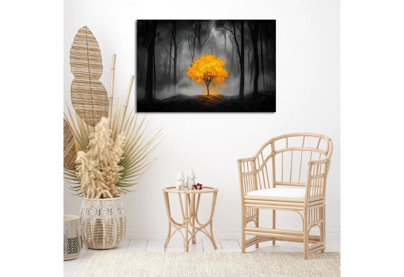 DARO Design Leinwandbild Modern Abstrakt Leuchtender Baum Schwarz/Weiß/Gelb