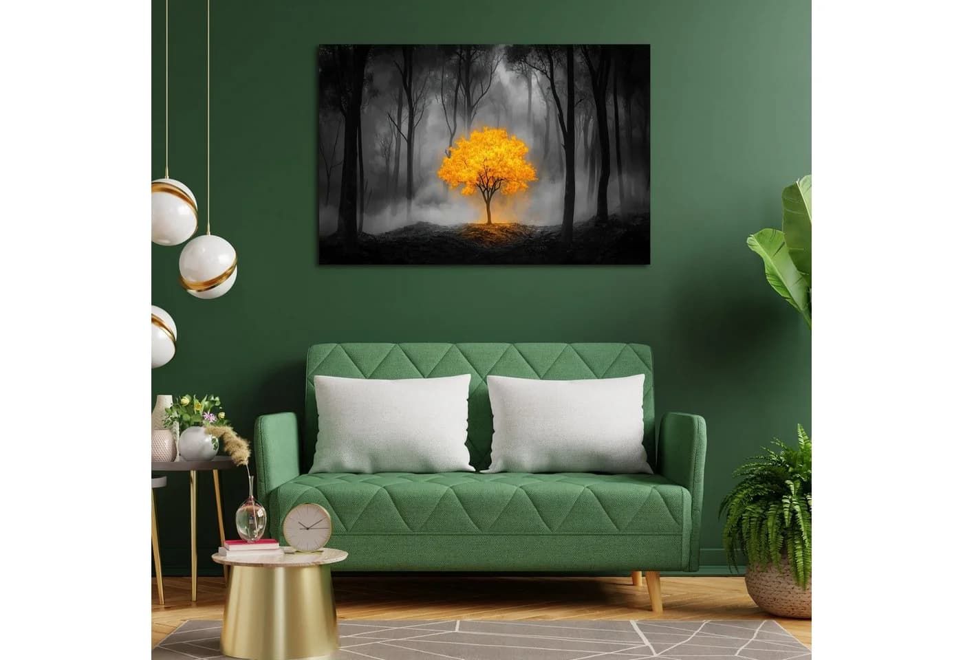DARO Design Leinwandbild Modern Abstrakt Leuchtender Baum Schwarz/Weiß/Gelb - Bild 3