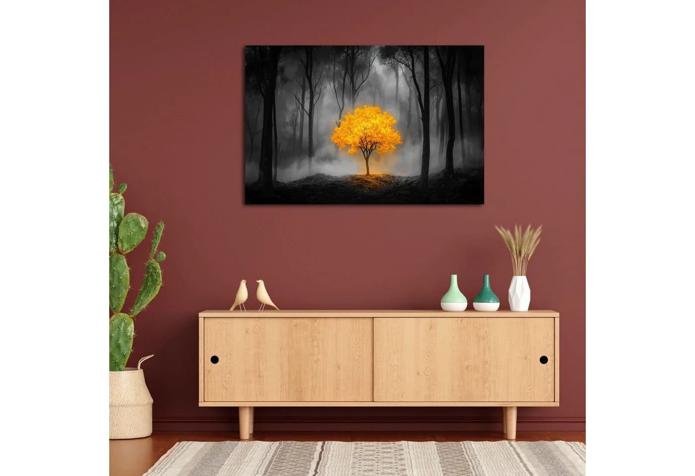 DARO Design Leinwandbild Modern Abstrakt Leuchtender Baum Schwarz/Weiß/Gelb - Bild 4