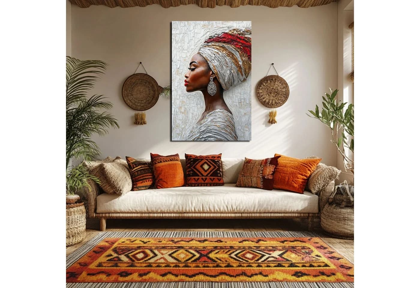 DARO Design Leinwandbild Abstrakt Frau mit Turban Gold Schwarz Beige