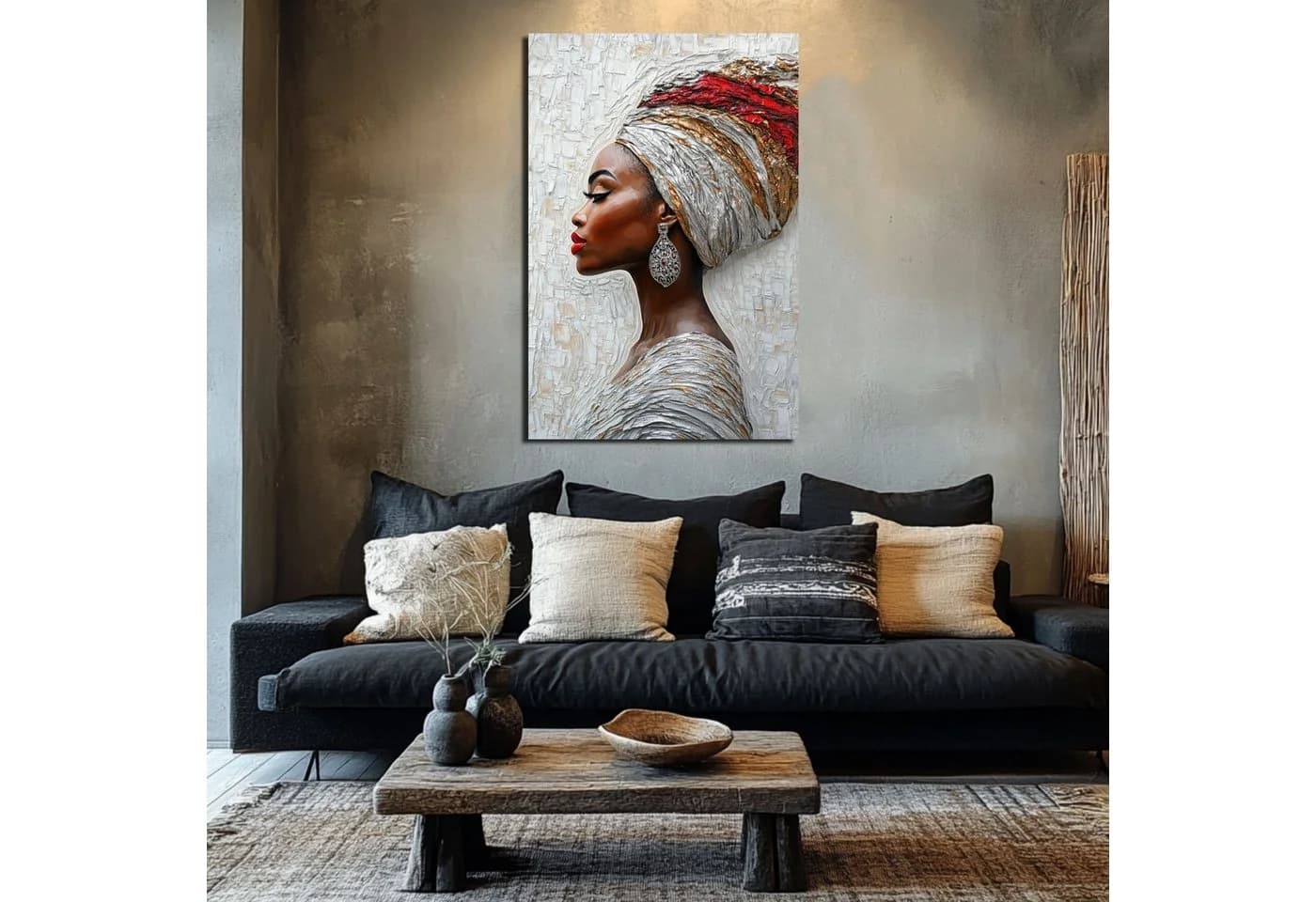 DARO Design Leinwandbild Abstrakt Frau mit Turban Gold Schwarz Beige - Bild 3