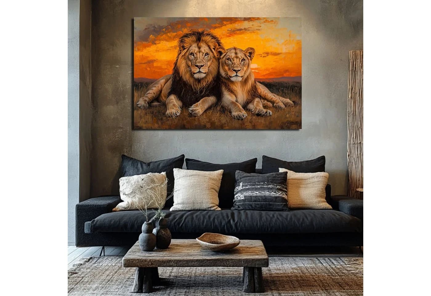 DARO Design Leinwandbild Modern Abstrakt Löwenpaar Sonnenuntergang