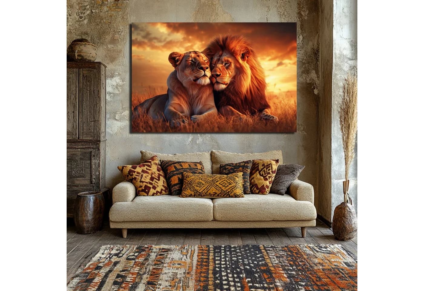 DARO Design Leinwandbild Modern Abstrakt Löwen Sonnenuntergang
