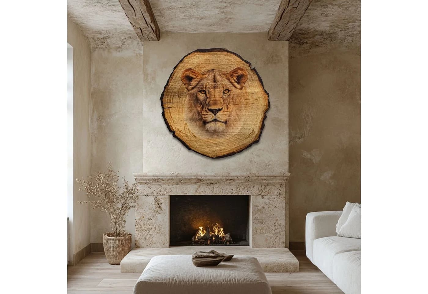 DARO Design Rundes Wandbild Baumrindenscheibe Braun Tiermotiv