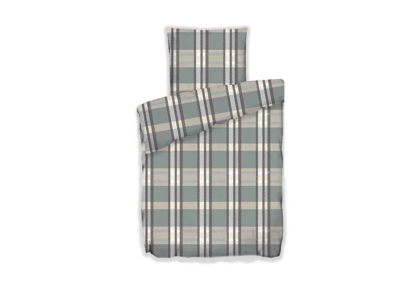 COFI 1453 Fleece-Bettwäsche Anthrazit Kariert Polyester