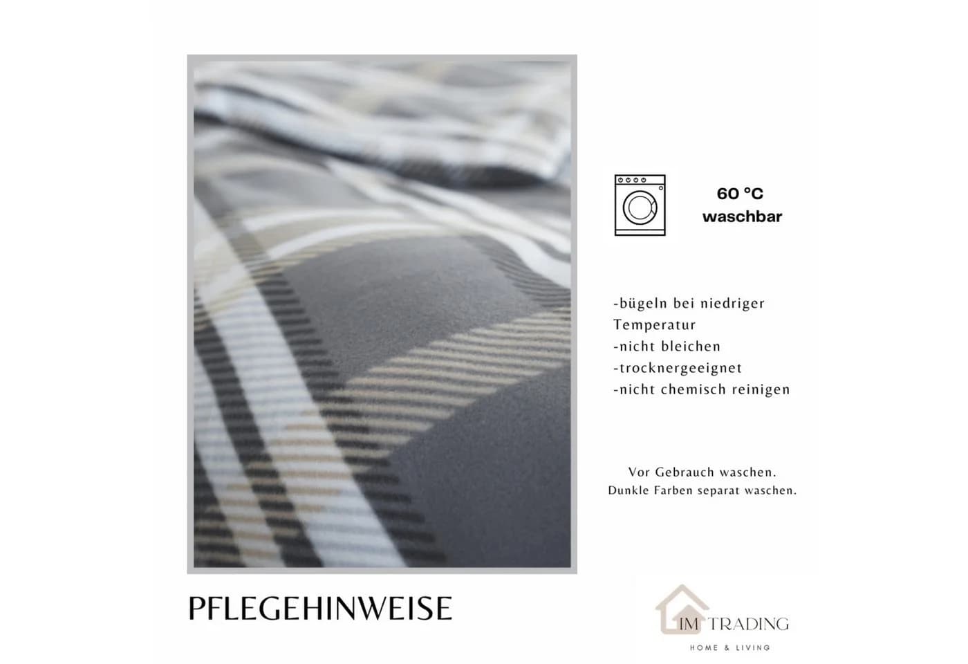 COFI 1453 Fleece-Bettwäsche Anthrazit Kariert Polyester - Bild 5