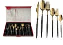 Schäfer Elektronik Besteck-Set 39-tlg Schwarz-Gold 18/10 Edelstahl Bild 1