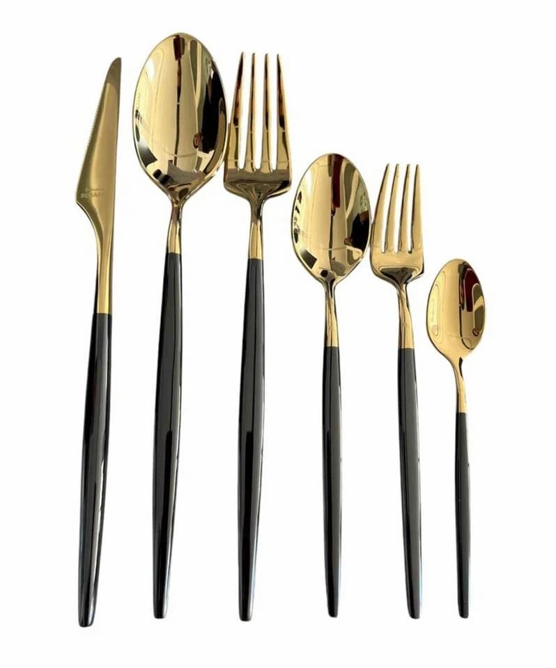 Schäfer Elektronik Besteck-Set 39-tlg Schwarz-Gold 18/10 Edelstahl - Bild 2