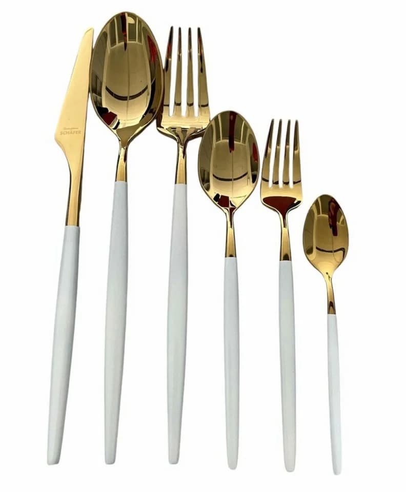 Schäfer Elektronik Besteck-Set 39-tlg. Weiß-Gold 18/10 Edelstahl - Bild 2