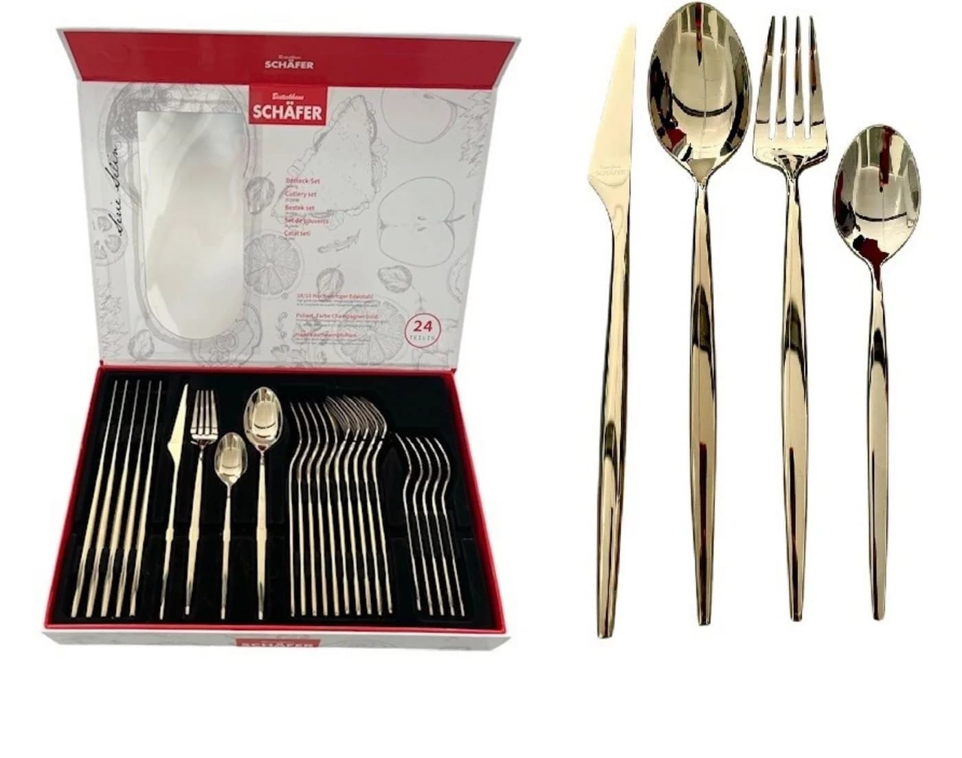 Schäfer Elektronik Besteck-Set 24-tlg. Gold 18/10 Edelstahl