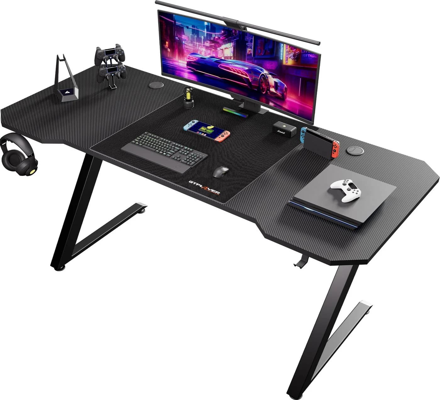 GTPLAYER Gaming Schreibtisch 120x60 Schwarz mit LED und USB - Bild 2