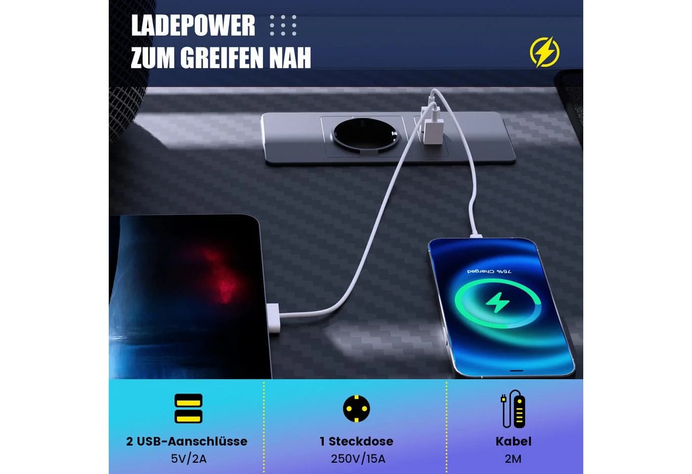 GTPLAYER Gaming Schreibtisch 120x60 Schwarz mit Mauspad