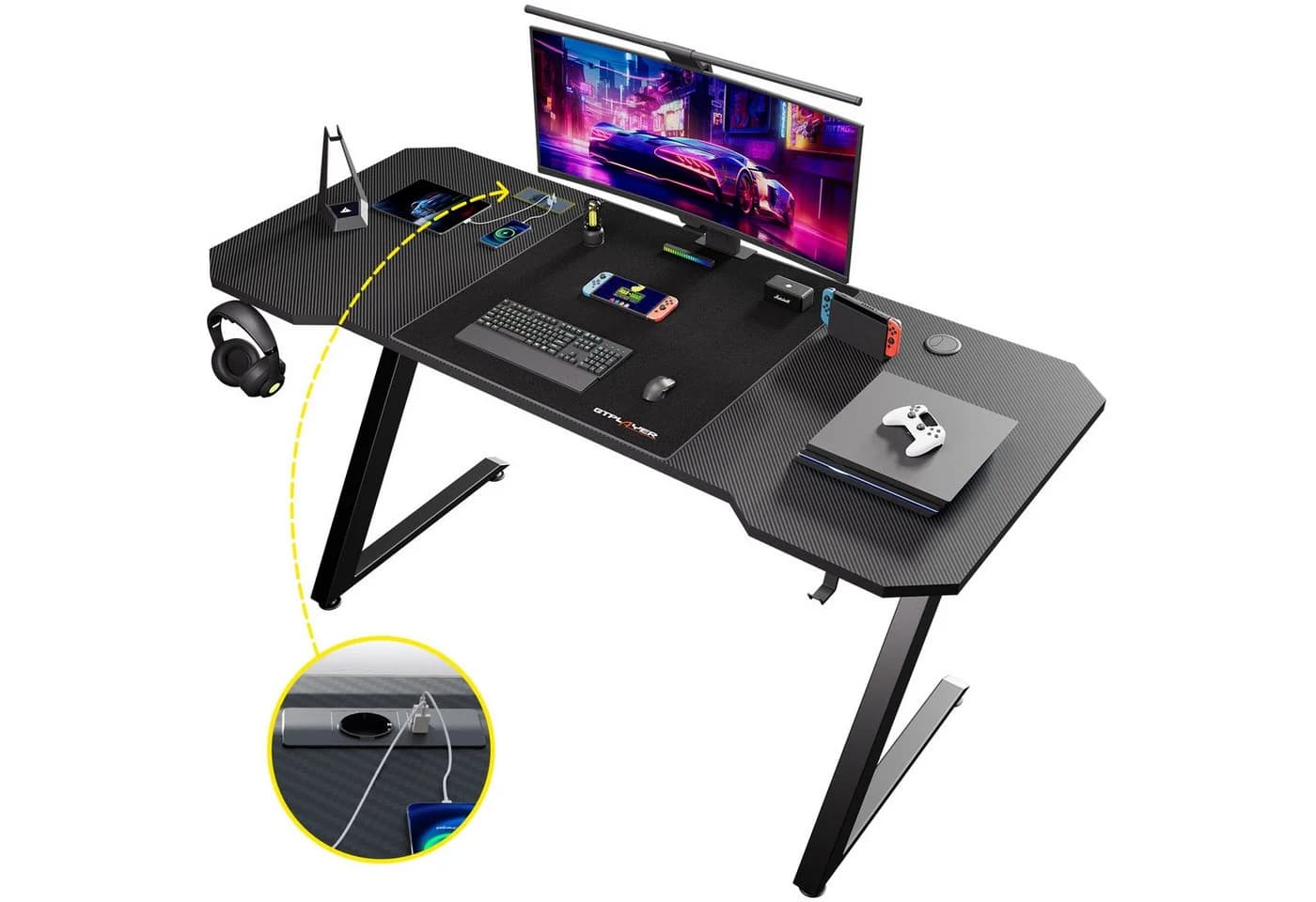 GTPLAYER Gaming Schreibtisch 120x60 Schwarz mit Mauspad - Bild 2