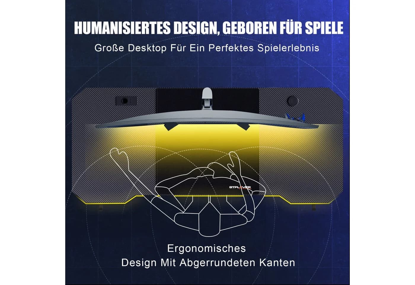 GTPLAYER Gaming Schreibtisch 120x60 Schwarz mit Mauspad - Bild 5
