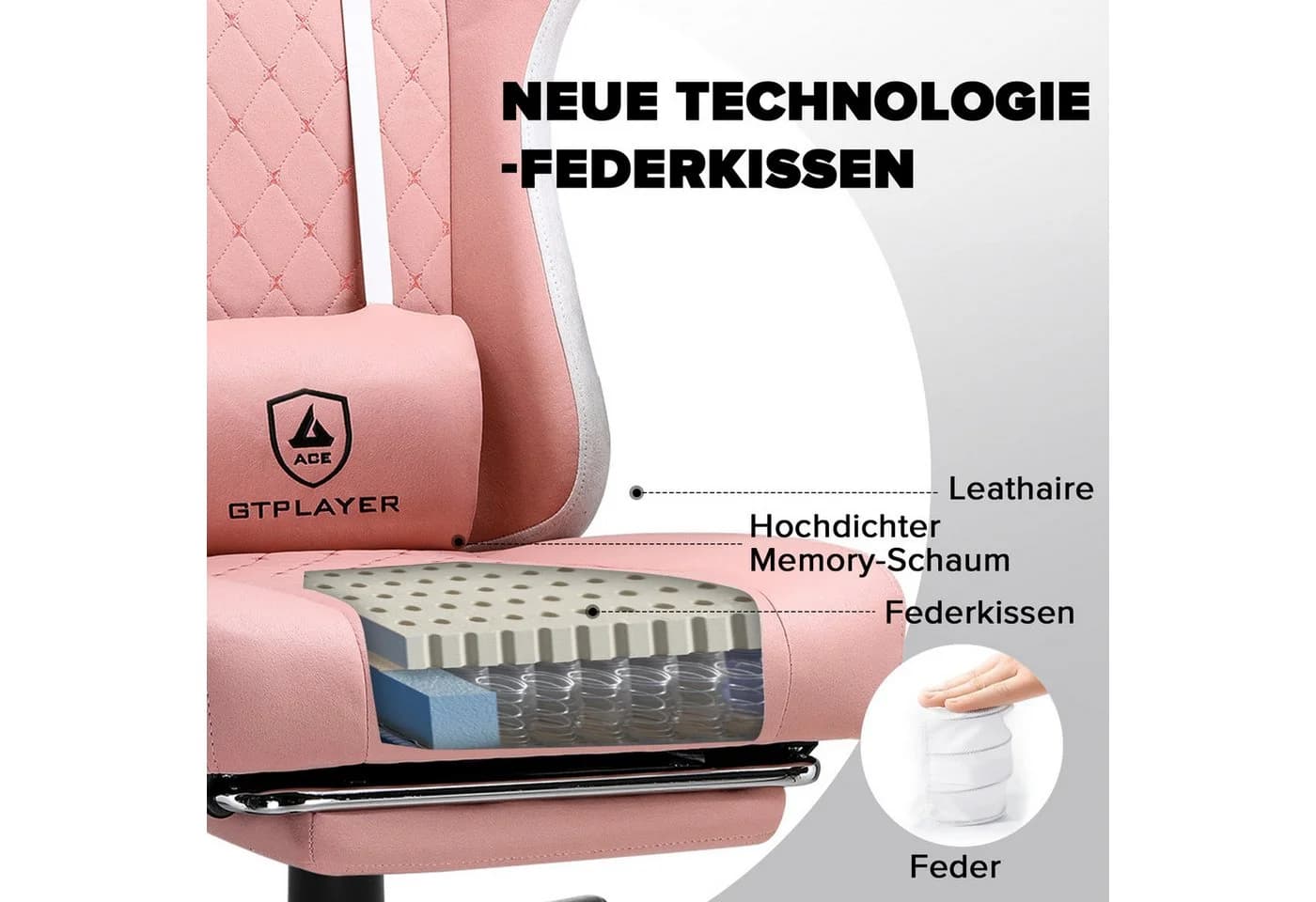 GTPLAYER Gaming-Stuhl Ergonomisch mit Fußstütze Stoff Schwarz