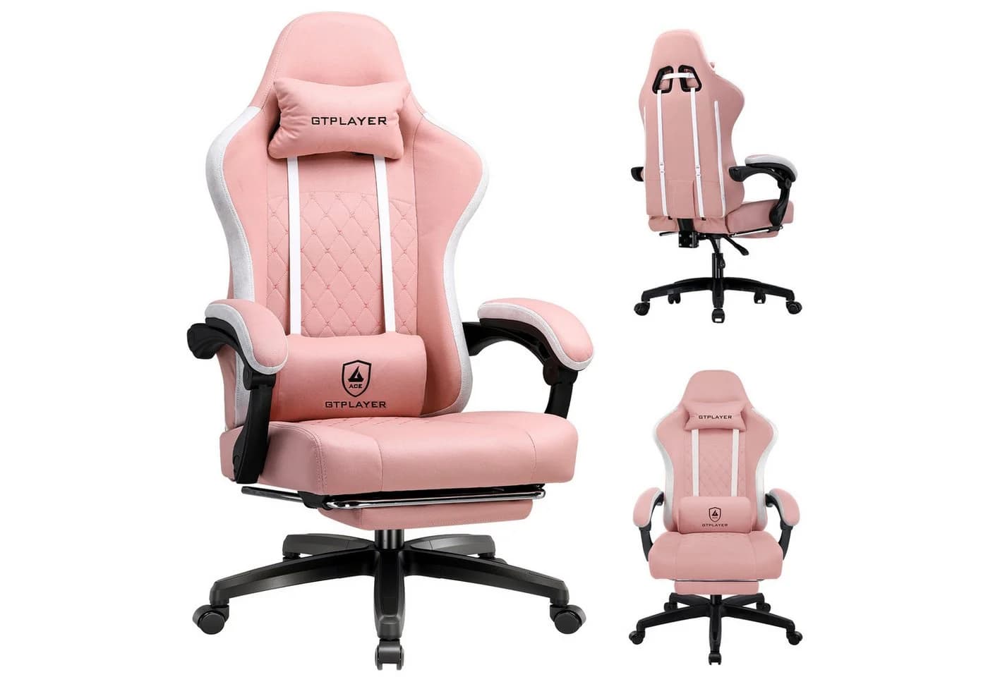 GTPLAYER Gaming-Stuhl Ergonomisch mit Fußstütze Stoff Schwarz - Bild 2